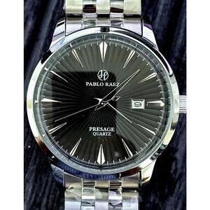 New Vintage Pablo Raez 40mm‎ Mens Slv Blk Steel Presage Watch
